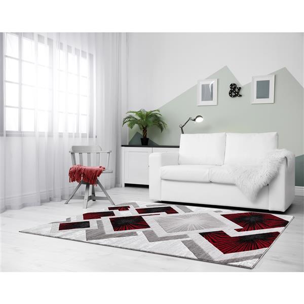 Tapis Diared, 2 pi x 3 pi, polypropylène, gris/rouge