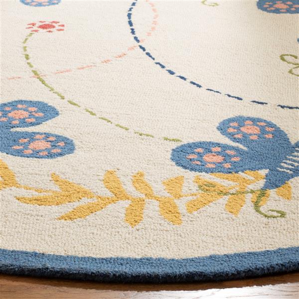 Safavieh Kids Round Rug - 4-ft x 4-ft - Wool - Ivory/Blue