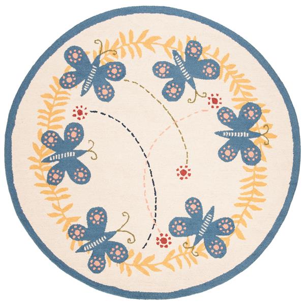 Safavieh Kids Round Rug - 4-ft x 4-ft - Wool - Ivory/Blue