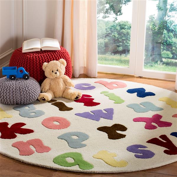 Safavieh Kids Round Rug - 4-ft x 4-ft - Wool - Ivory/Multi