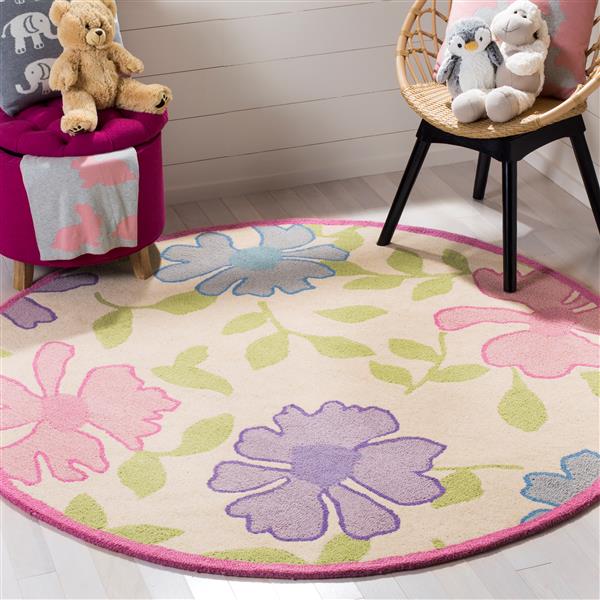 Safavieh Kids Round Rug - 4-ft x 4-ft - Wool - Ivory/Pink