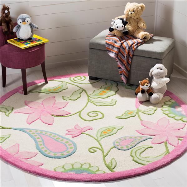 Safavieh Kids Round Rug - 4-ft x 4-ft - Wool - Ivory/Pink