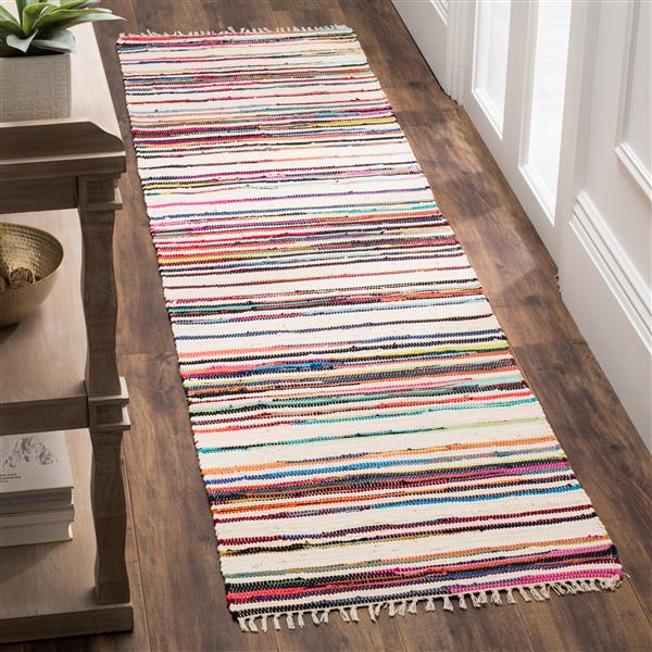 Safavieh Rag Rug - 2.3-ft x 8-ft - Cotton - Ivory/Multi