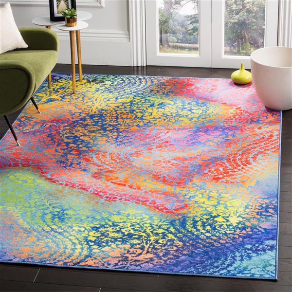 Safavieh Paint Brush Rug - 5.1-ft x 7.5-ft - Nylon - Blue/Coral