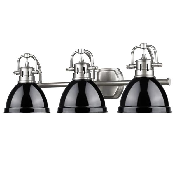 Golden Lighting Duncan 3-Light Bath Vanity Light with Shade - Pewter/Black