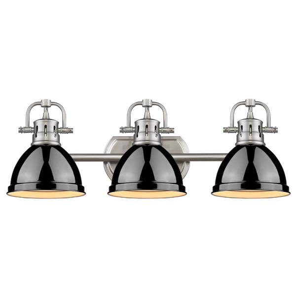 Golden Lighting Duncan 3-Light Bath Vanity Light with Shade - Pewter/Black