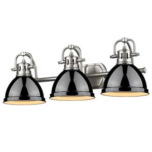 Golden Lighting Duncan 3-Light Bath Vanity Light with Shade - Pewter/Black