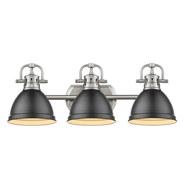 Golden Lighting Duncan 3-Light Vanity with Light Shade - Pewter/Black