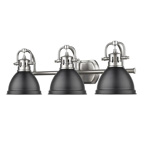 Golden Lighting Duncan 3-Light Vanity with Light Shade - Pewter/Black