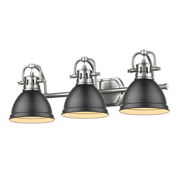 Golden Lighting Duncan 3-Light Vanity with Light Shade - Pewter/Black