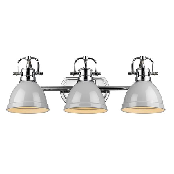 Golden Lighting Duncan 3-Light Bath Vanity Light with Shade - Chrome/Gray