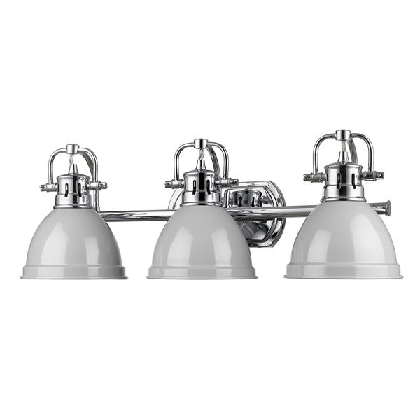 Golden Lighting Duncan 3-Light Bath Vanity Light with Shade - Chrome/Gray