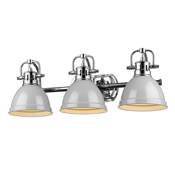 Golden Lighting Duncan 3-Light Bath Vanity Light with Shade - Chrome/Gray