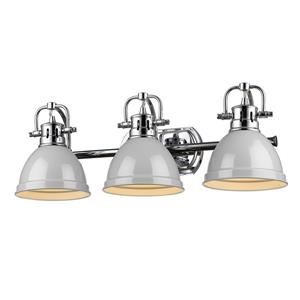 Golden Lighting Duncan 3-Light Bath Vanity Light with Shade - Chrome/Gray