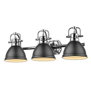 Golden Lighting Duncan 3-Light Vanity Light with Shade - Chrome/Black