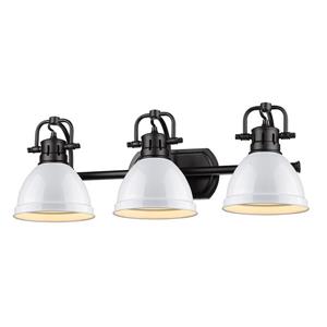 Golden Lighting Duncan 3-Light Bath Vanity Light with Shade - Black/White