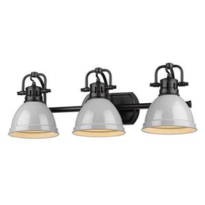 Golden Lighting Duncan 3-Light Bath Vanity Light with Shade - Black/Gray