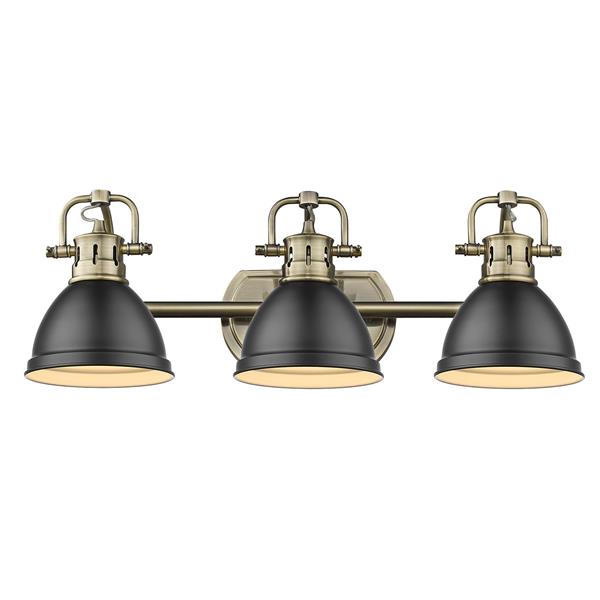 Golden Lighting Duncan 3-Light Vanity Light with Shade - Brass/Black