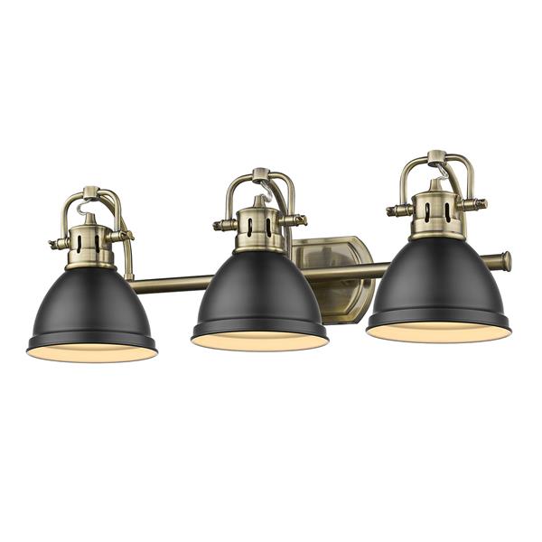 Golden Lighting Duncan 3-Light Vanity Light with Shade - Brass/Black
