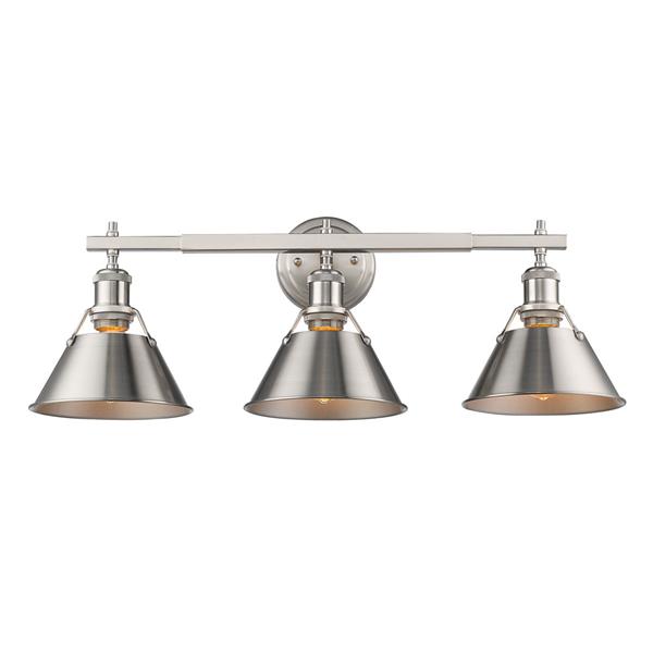 Golden Lighting Orwell 3-Light Bath Vanity Light with Shade - Pewter