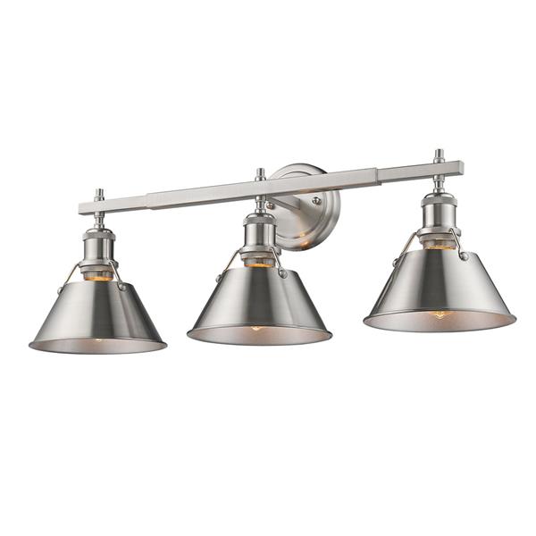 Golden Lighting Orwell 3-Light Bath Vanity Light with Shade - Pewter