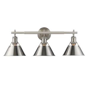 Golden Lighting Orwell 3-Light Bath Vanity Light with Shade - Pewter