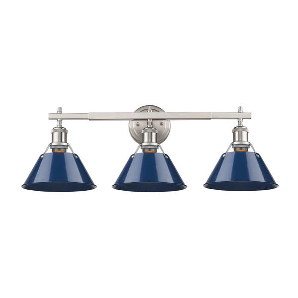 Golden Lighting Orwell 3-Light Vanity Light with Shade - Pewter/Blue