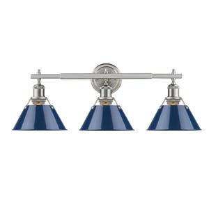 Golden Lighting Orwell 3-Light Vanity Light with Shade - Pewter/Blue