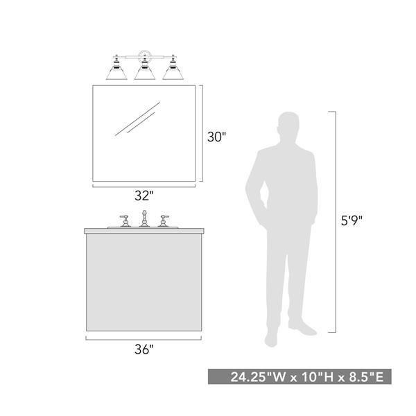 Golden Lighting Orwell 3-Light Vanity Light with Shade - Brass