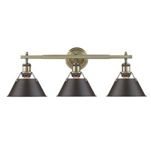 Golden Lighting Orwell 3-Light Vanity Light with Shade - Brass/Bronze