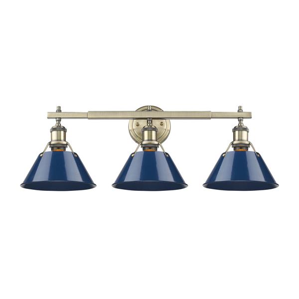 Golden Lighting Orwell 3-Light Vanity Light with Shade - Brass/Blue