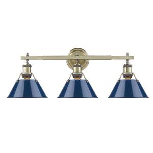 Golden Lighting Orwell 3-Light Vanity Light with Shade - Brass/Blue