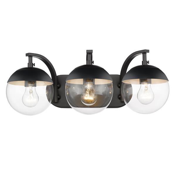 Golden Lighting Dixon 3-Light Vanity Light with Glass - Black