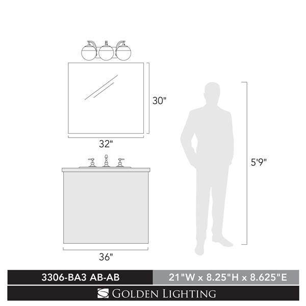 Golden Lighting Dixon 3-Light Vanity Light with Glass - Black