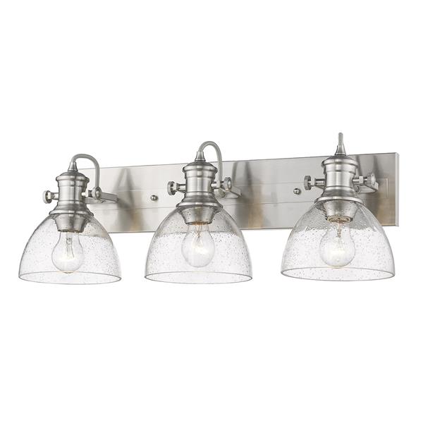 Golden Lighting Hines 3-Light Bath Vanity Light with Glass - Pewter