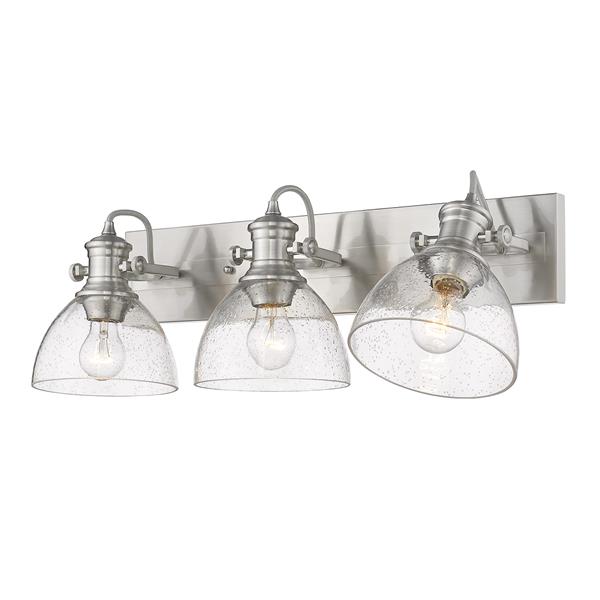 Golden Lighting Hines 3-Light Bath Vanity Light with Glass - Pewter