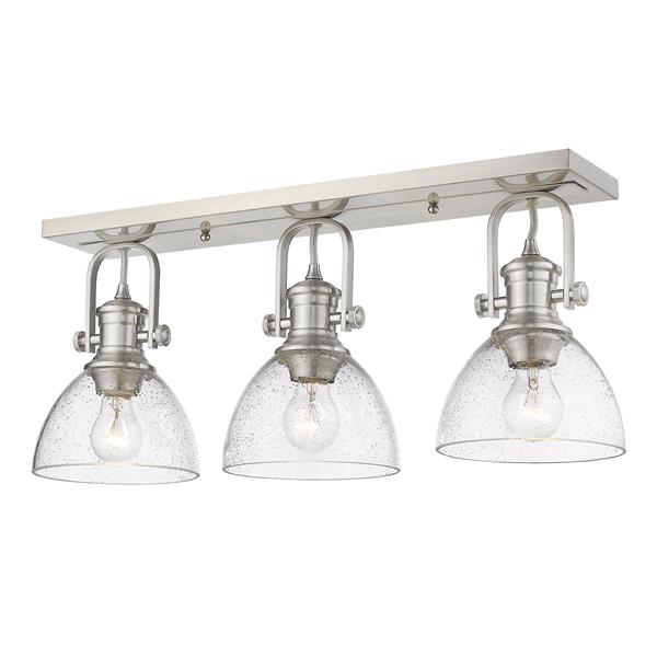 Golden Lighting Hines 3-Light Bath Vanity Light with Glass - Pewter