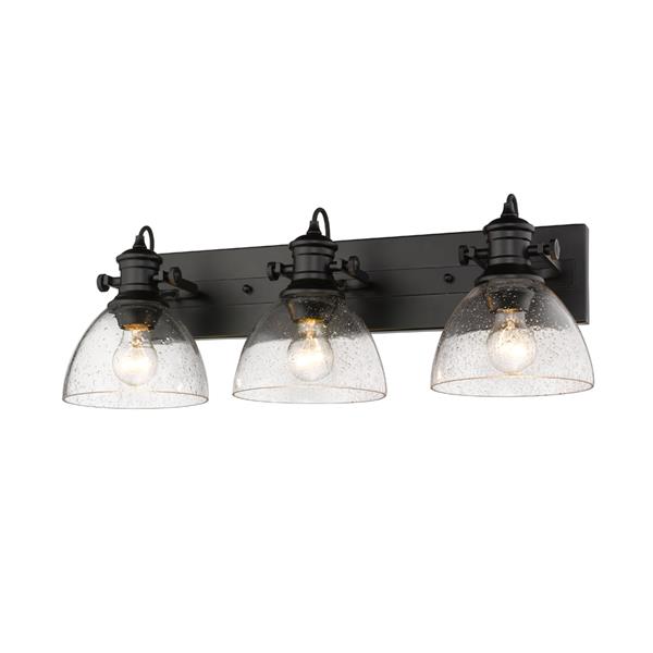 Golden Lighting Hines 3-Light Bath Vanity Light with Glass - Black