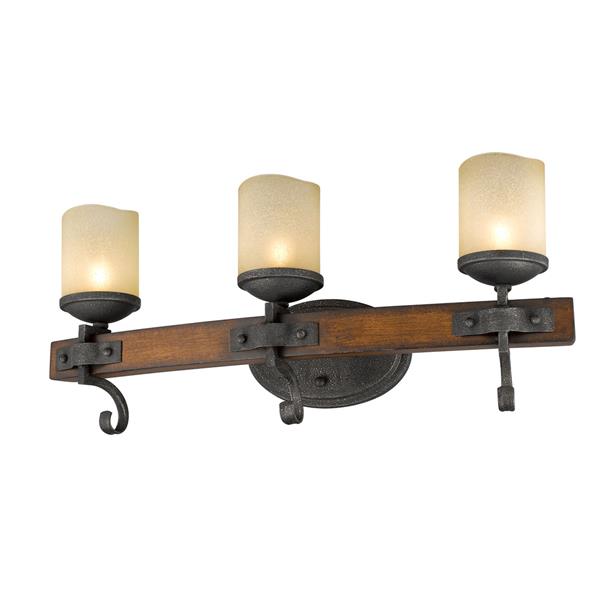 Golden Lighting Madera 3-Light Bath Vanity Light with Glass - Black Iron