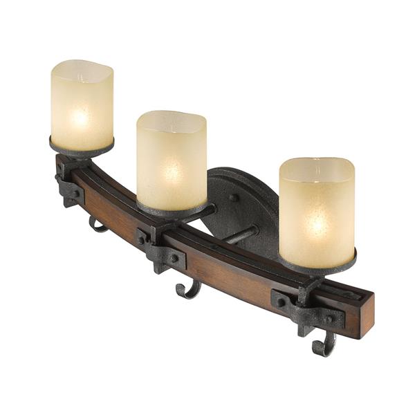 Golden Lighting Madera 3-Light Bath Vanity Light with Glass - Black Iron