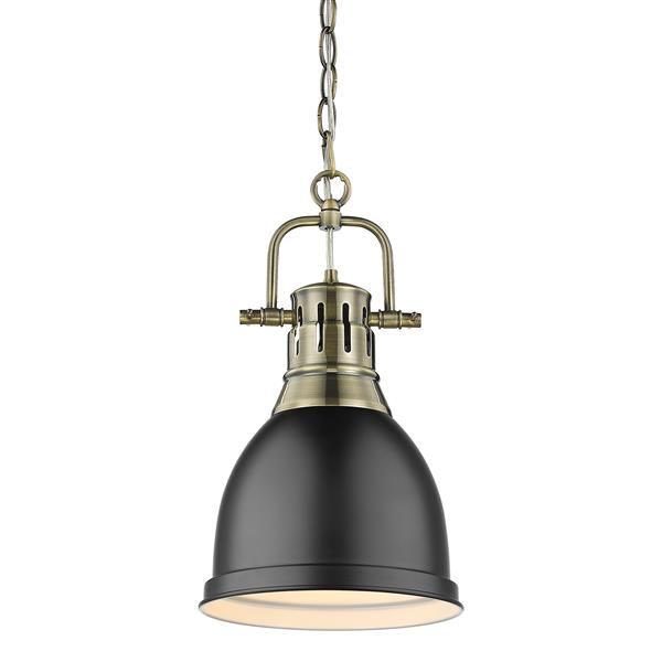Golden Lighting Duncan Pendant Light with Chain and Shade - Aged Brass