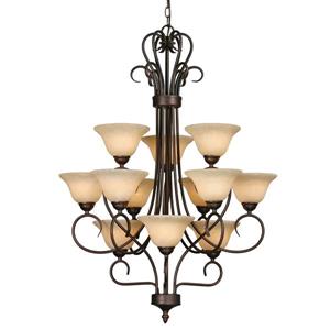 Golden Lighting 12-Light Chandelier with Tea Stone Glass - Rubbed Bronze