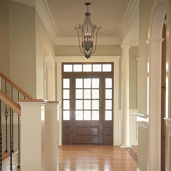 Golden Lighting Caged Foyer 9-Light Chandelier with Candlesticks - Bronze