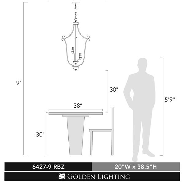 Golden Lighting Caged Foyer 9-Light Chandelier with Candlesticks - Bronze