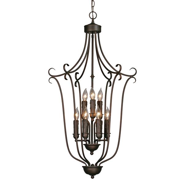 Golden Lighting Caged Foyer 9-Light Chandelier with Candlesticks - Bronze