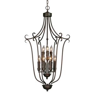 Golden Lighting Caged Foyer 9-Light Chandelier with Candlesticks - Bronze