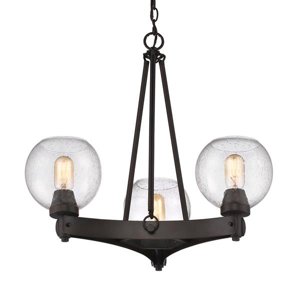 Golden Lighting Galveston 3-Light Chandelier with Glass - Bronze