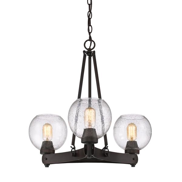 Golden Lighting Galveston 3-Light Chandelier with Glass - Bronze