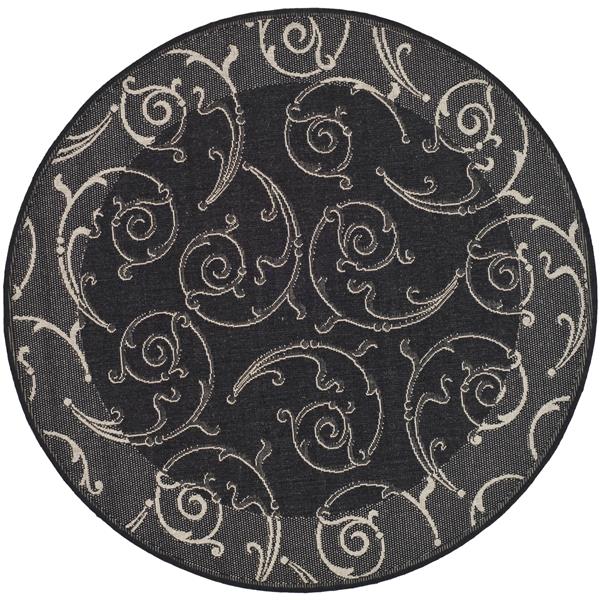 Safavieh Courtyard Rug - 5.3-ft x 5.3-ft - Polypropylene - Black/Sand