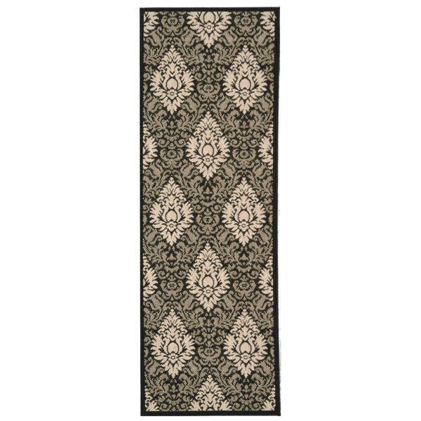 Safavieh Courtyard Damask Rug - 2.3-ft x 6.6-ft - Polypropylene - Black